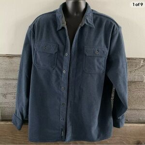 Cabelas Fleece Waffle Texture Button Shirt Mens 2XL Blue Work Shacket (D1)